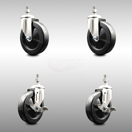 Service Caster 5 Inch 316SS Hard Rubber Wheel Swivel 3/8 Inch Threaded Stem Caster Brakes, 2PK SCC-SS316TS20S514-HRS-381615-2-TLB-2